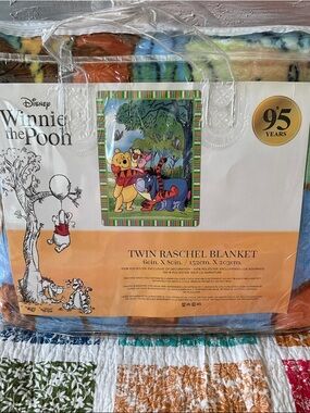 Disney Winnie the Pooh Plush Blanket – Blue, Orange, Yellow, Green
